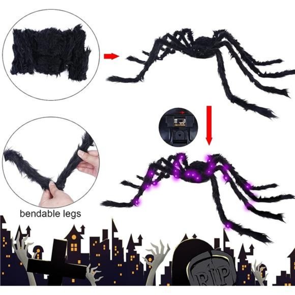 50" Halloween Light up Spider (2 Pack) with 200" Spider Web Halloween Spider - Picture 6 of 7